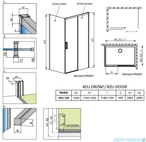 Radaway Idea Black Kdj drzwi 120cm prawe szkło przejrzyste 387042-54-01R