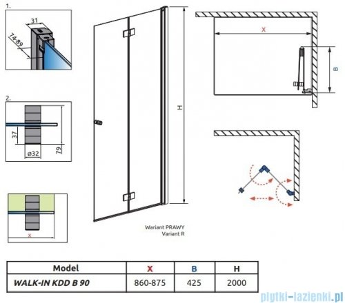 Radaway Nes Black KDD B kabina walk in 90cm prawa czarny mat/szkło przejrzyste 10024090-54-01R
