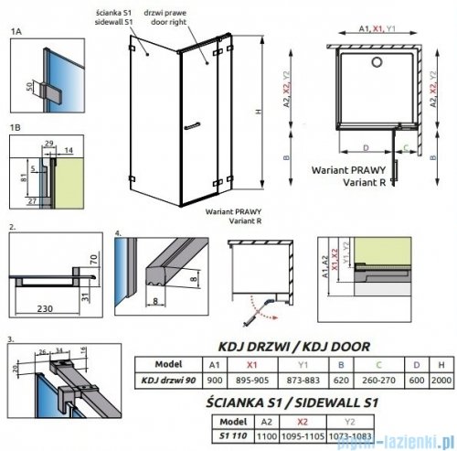 Radaway Euphoria KDJ Kabina prysznicowa 90x120 prawa szkło przejrzyste 383612-01R/383241-01R/383054-01