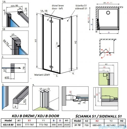 Radaway Fuenta Kdj B kabina 80x70cm lewa chrom połysk szkło przejrzyste 1384081-01-01L/1384048-01-01