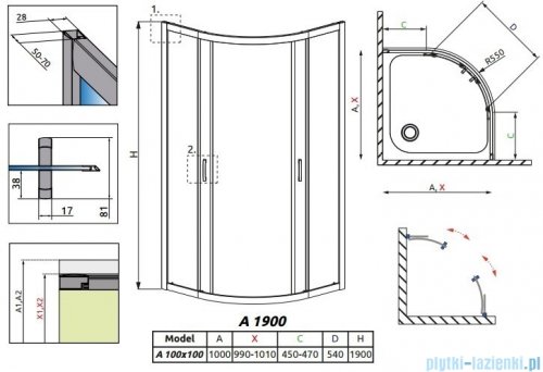 Radaway Premium Plus A Kabina półokrągła 100x100x190cm szkło przejrzyste 30423-01-01N