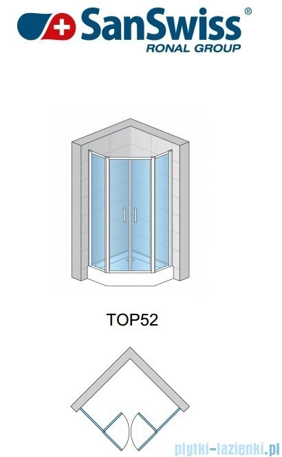 SanSwiss Top-Line Pięciokątna kabina prysznicowa TOP52 z drzwiami otwieranymi 90x90cm Master Carre/połysk TOP5260905030