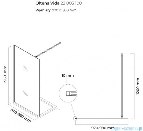Oltens Vida kabina prysznicowa Walk In 100cm szkło przejrzyste 22003100