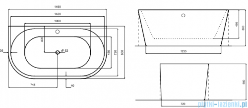 Besco Vica New wanna 150x80cm wolnostojąca przyścienna z odpływem klik-klak biały z napełnieniem przez przelew #WAS-150VNBN