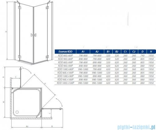 Radaway Essenza KDD kabina 90x90 szkło intimato 32852-01-12N