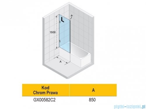 Riho Scandic NXT X108 parawan nawannowy prawy chrom 85x150cm G001140120