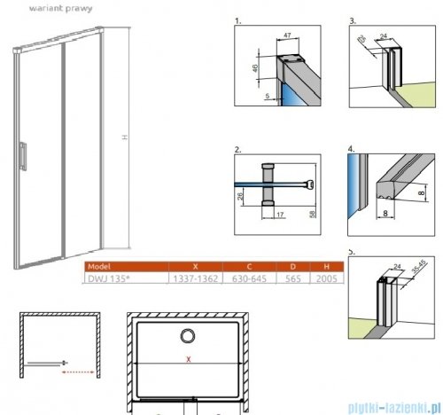 Radaway Idea Dwj drzwi wnękowe 135cm prawe szkło przejrzyste 387024-01-01R