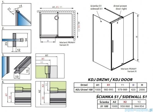 Radaway Furo Black Kdj kabina 100x100cm prawa szkło przejrzyste 10104522-54-01R/10110480-01-01/10113100-01-01