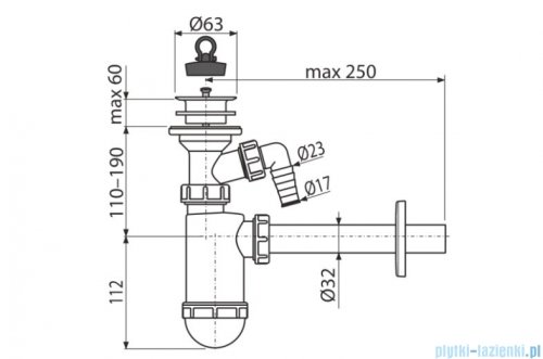 Alcaplast syfon umywalkowy DN32 z przyłączem, sitko z tworzywa DN63 A420P