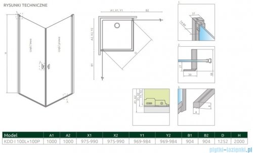 Radaway Nes 8 Kdd I kabina 100x90cm szkło przejrzyste 10071100-01-01L/10071090-01-01R