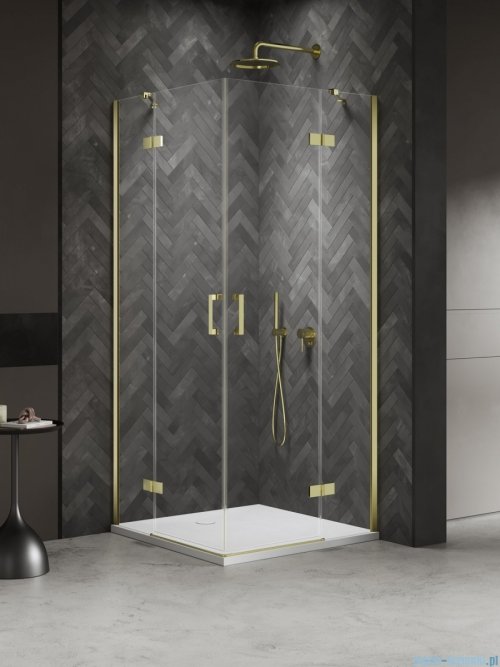 New Trendy Nesta Light Gold kabina 90x90x200 cm drzwi podwójne złoty połysk/szkło przejrzyste K-4556