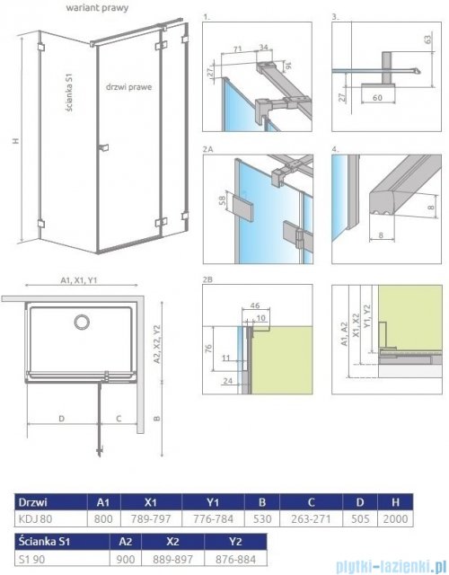 Radaway Essenza Pro White Kdj kabina 80x90cm prawa szkło przejrzyste 10097080-04-01R/10098090-01-01