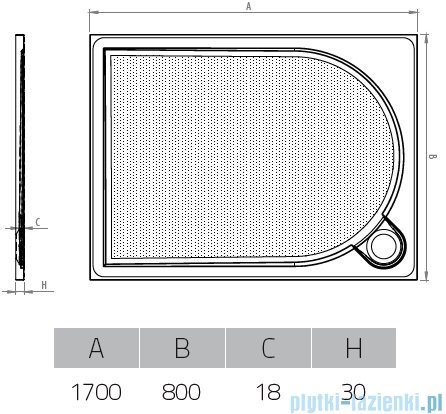 Vayer Citizen Virgo 170x80cm brodzik prostokątny rysunek techniczny