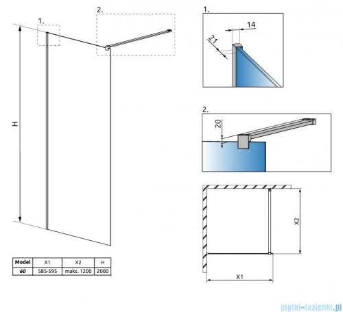 Radaway Modo New II Brushed GunMetal kabina Walk-in 60x200 szczotkowany grafit 389064-92-01