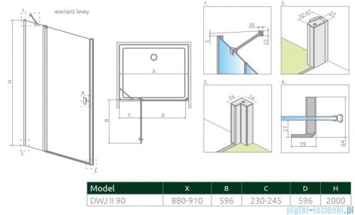 Radaway Nes Dwj II drzwi wnękowe 90cm lewe szkło przejrzyste 10036090-01-01L