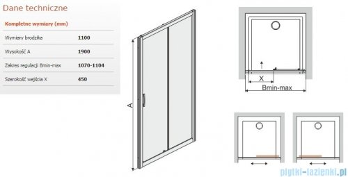 Sanplast Tx drzwi przesuwne D2/TX5b 110x190 cm przejrzyste 600-271-1130-38-401