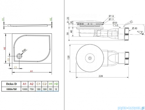Radaway Fuenta New KDJ-B kabina prysznicowa 100x75 prawa przejrzyste + brodzik Delos D + syfon 384083-01-01R/384049-01-01/4D17555-03