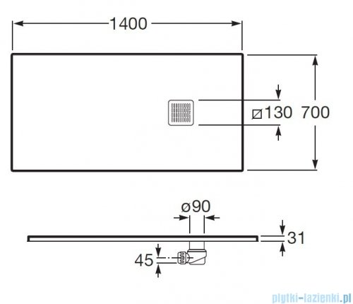 Roca Terran 140x70cm brodzik prostokątny konglomeratowy czarny AP1015782BC01400