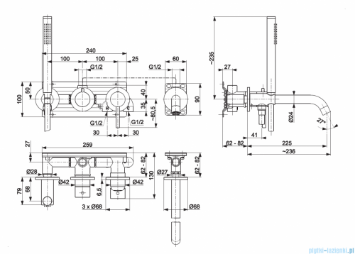 KFA MOZA CHROM zestaw wannowy podtynkowy z baterią 3-otworową 2-funkcyjną 5039-411-00