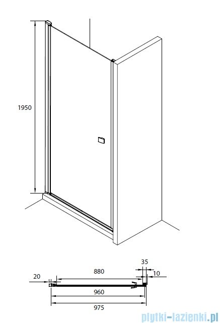 Roca Capital drzwi prysznicowe 100x195cm CZARNY MAT AM4710016M
