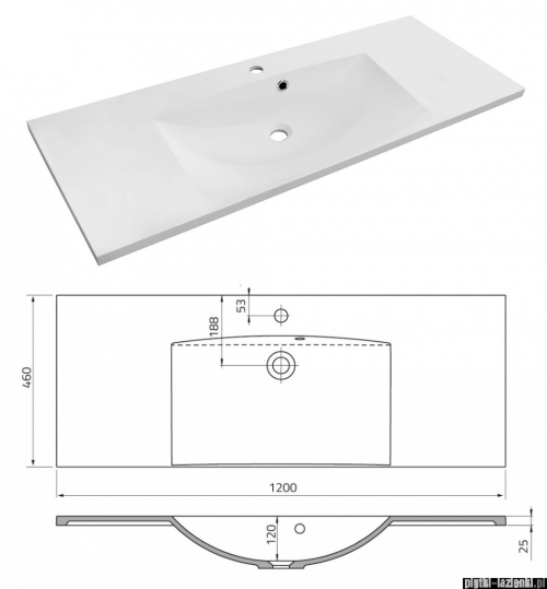 rysunek techniczny Oristo Montebianco szafka z umywalką Amelia 120x60x46 piaskowy mat OR47-SD2S-120-10/UME-AM-120-92-C