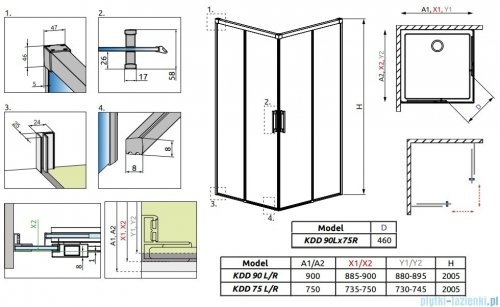 Radaway Idea Kdd Kdd Brushed kabina 90x75cm szczotkowane złoto 387060-99-01L/387066-99-01R