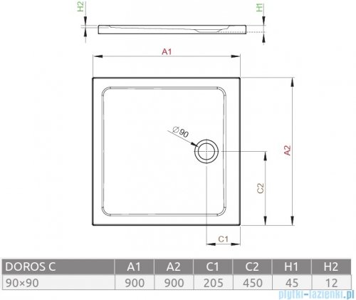 Radaway Doros C Stone brodzik 90x90 kaszmirowy SDRC9090-01-84S