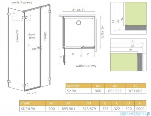 Radaway Arta Kds II kabina 90x90cm prawa szkło przejrzyste 386521-03-01L/386101-03-01/386111-03-01