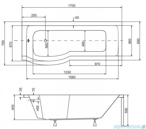 Besco Inspiro 170x70cm wanna z parawanem lewa + obudowa CZARNY mat + syfon CZARNY #WAI-170-PLE/#OAI-170-IIC/19977