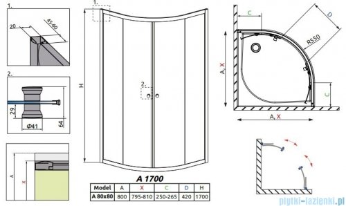 Radaway Classic A Kabina prysznicowa półokrągła z drzwiami przesuwnymi 80x80x170 szkło grafitowe profile białe 30011-04-05