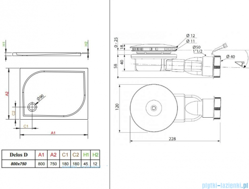Radaway Fuenta New KDJ-B kabina prysznicowa 80x75 lewa przejrzyste + brodzik Delos D + syfon 384081-01-01L/384049-01-01/4D87545-03