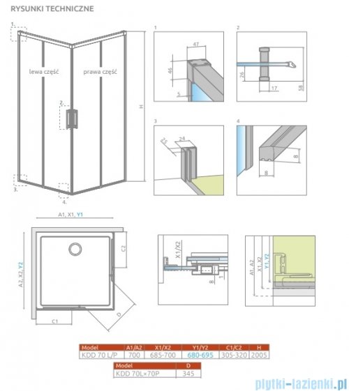 Radaway Idea Kdd Brushed Copper kabina 70x70cm szczotkowana miedź 387065-93-01L/387065-93-01R