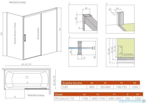 Radaway Idea Pn Dwj+S parawan nawannowy 170x80cm prawy przejrzyste 10042170-01-01R/10005080-01-01L
