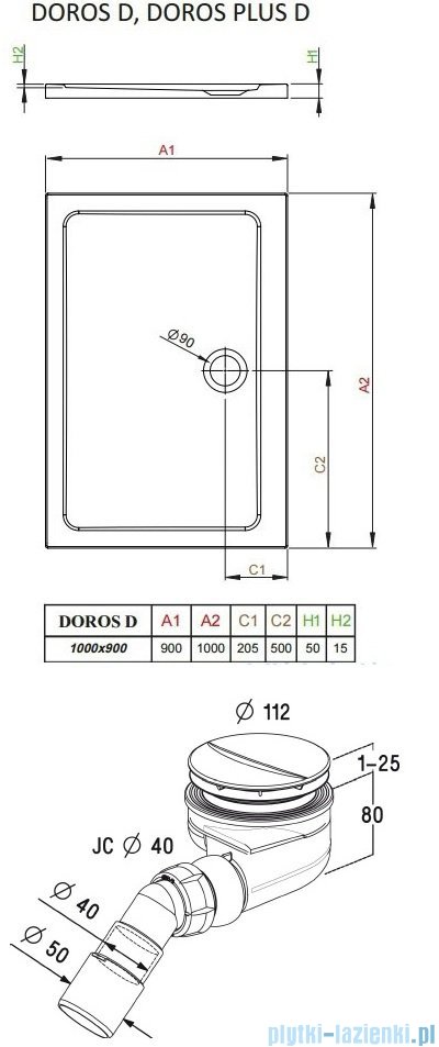 Radaway Torrenta Kdj Kabina prysznicowa 90x100 lewa szkło przejrzyste + brodzik Doros D + syfon 32240-01-01NL