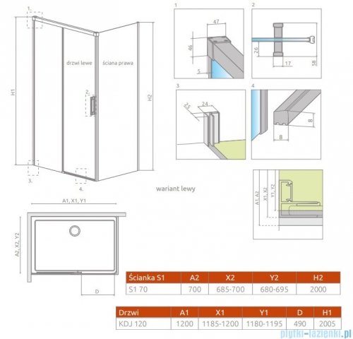 Radaway Idea Kdj Brushed GunMetal kabina 120x70cm lewa szczotkowany grafit 387042-92-01L/387048-92-01R