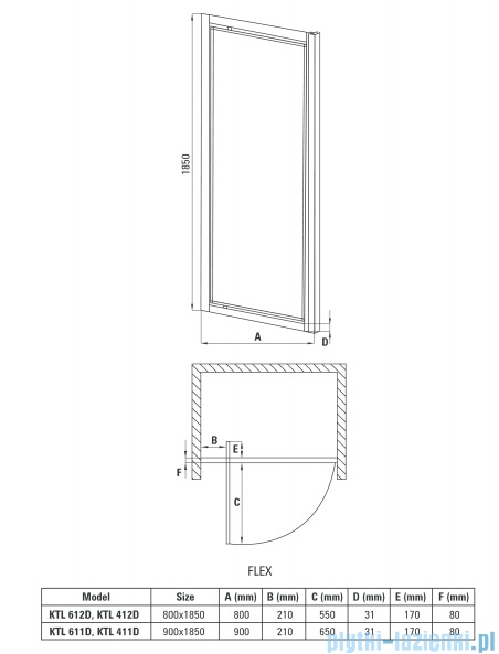 Deante Flex drzwi wnękowe uchylne szkło szronione 80x185 cm KTL 612D