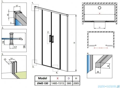 Radaway Idea White Dwd drzwi 150cm szkło przejrzyste 387125-04-01