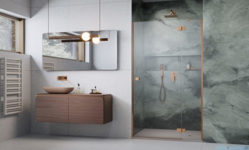 Radaway Essenza 8 Brushed Copper Dwj drzwi wnękowe 110cm prawe szczotkowana miedź/szkło przejrzyste 10480712-01-01R/10460337-93-01R