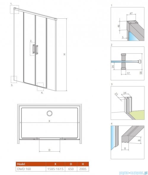 Radaway Idea Gold DWD drzwi wnękowe 160cm złoty połysk/szkło przejrzyste 387126-09-01