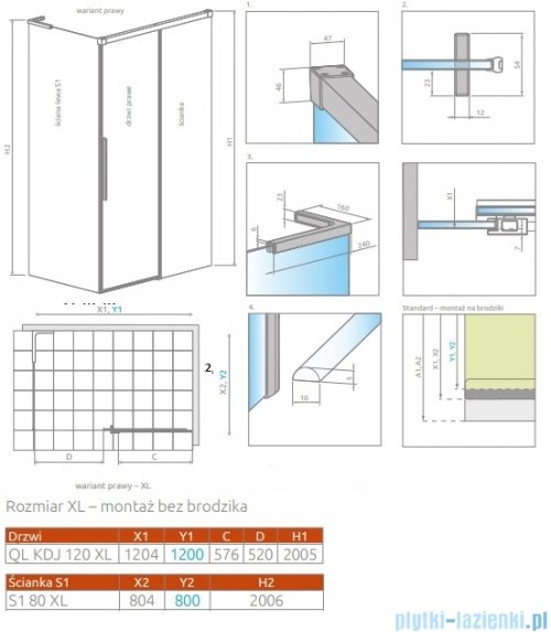 Radaway Idea 8 QL XL Kdj kabina 120x80cm prawa szkło przejrzyste 10560617-01-01R/10570572-01-01/10580080-01-01L