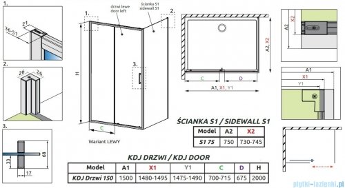 Radaway Premium Pro Kdj kabina 150x75cm lewa szkło przejrzyste 1015150-01-01L/1016075-01-01