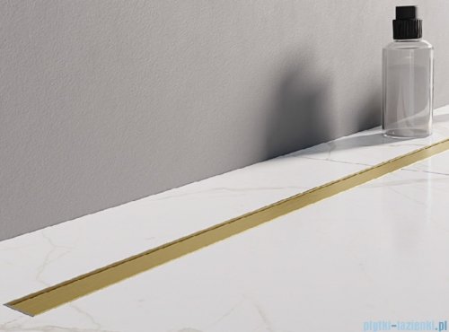 New Trendy Visio Slim Gold Brushed odpływ liniowy z rusztem szczotkowanym w kolorze złotym 90x3,2 cm OL-0084