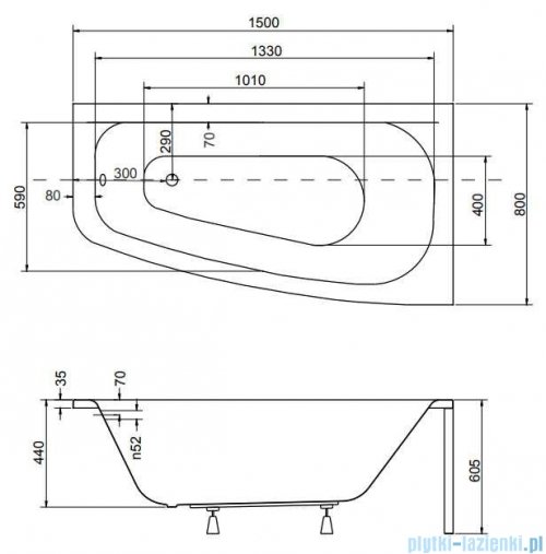 Besco Luna 150x80cm wanna asymetryczna prawa + obudowa CZARNY mat + syfon CZARNY #WAL-150-NP/OAL-150-NPC/19977