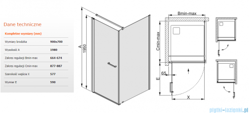 Sanplast kabina narożna prostokątna KNDJ/PRIII-90x70 90x70x198 cm przejrzyste 600-073-0130-38-401