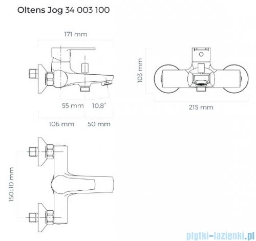 Oltens Jog bateria wannowa chrom 34003100