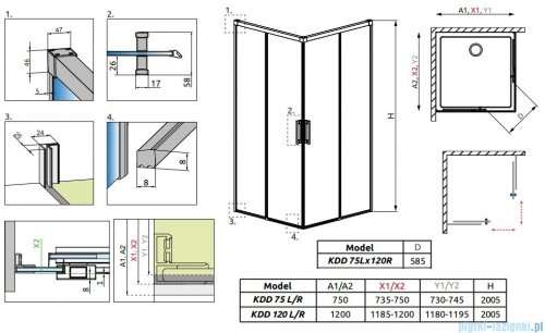 Radaway Idea White Kdd kabina 75x120cm szkło przejrzyste 387066-04-01L/387064-04-01R