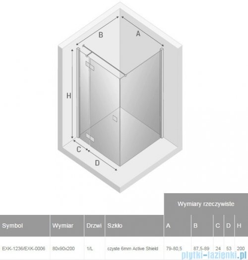 New Trendy Reflexa 80x90x200 cm kabina prostokątna lewa przejrzyste EXK-1236/EXK-0006