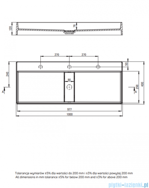 Deante Blur Umywalka granitowa nablatowa z maskownicą 100x40x12 nero CQB_NU1S