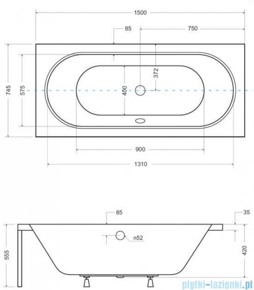 Besco Vitae 150x75cm wanna prostokątna + obudowa + syfon #WAV-150-PK/#OAA-150-CO/19975