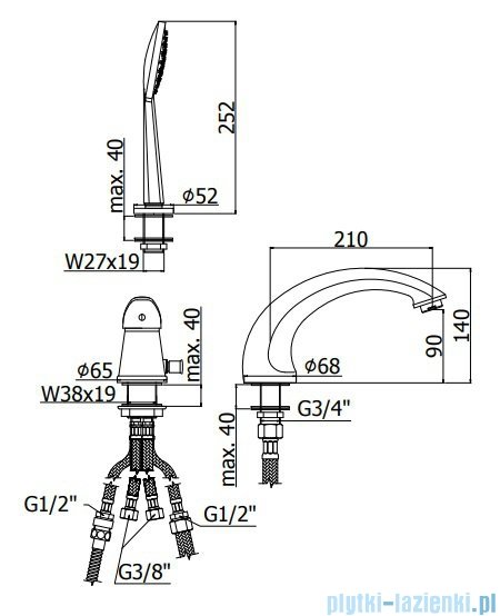 Paffoni Duemila bateria wannowa 3-otworowa chrom DU040CR
